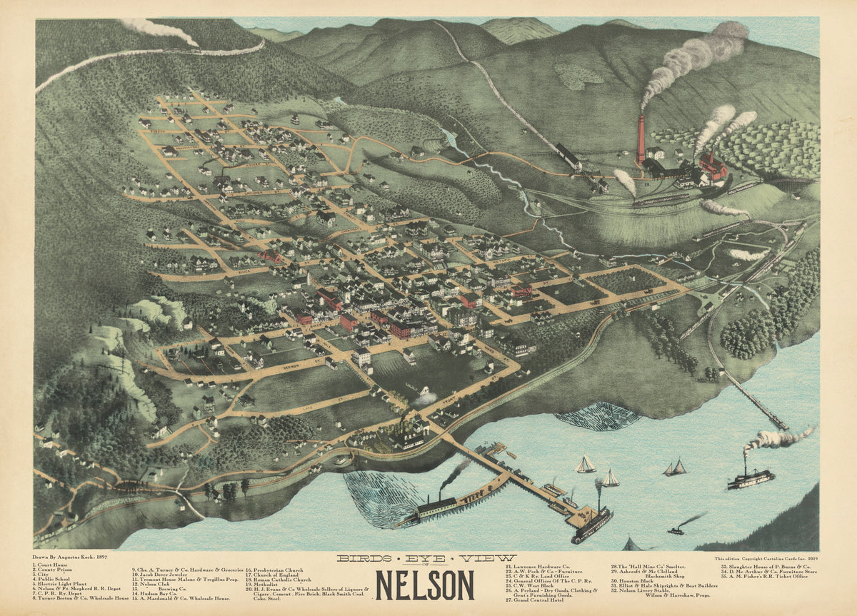 Cartolina Vintage Map - Birdseye View of Nelson