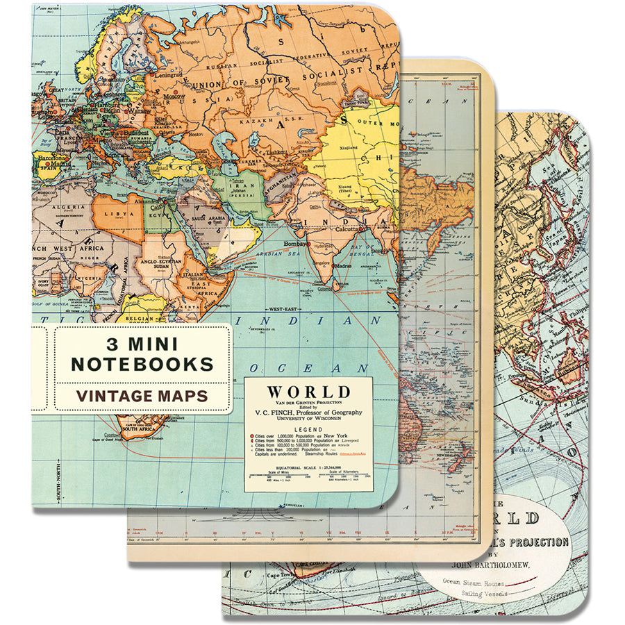 Set of 3 Mini Notebooks - World Maps