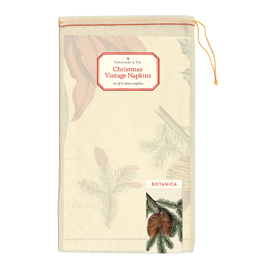 Vintage Cloth Napkin Christmas Botanica- Set of 4