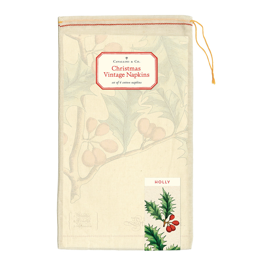 Vintage Cloth Napkin Christmas Holly- Set of 4