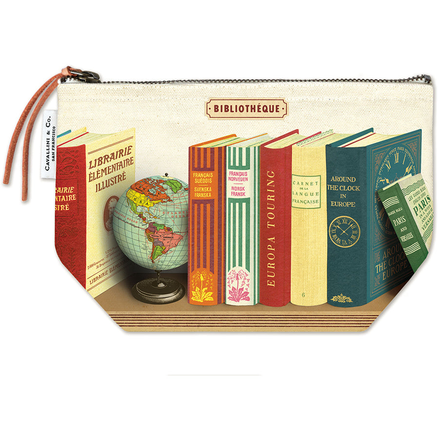 Vintage Zipper Pouch Large - Library Books