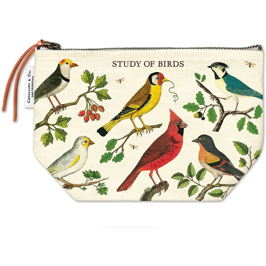 Vintage Zipper Pouch Large - Birds