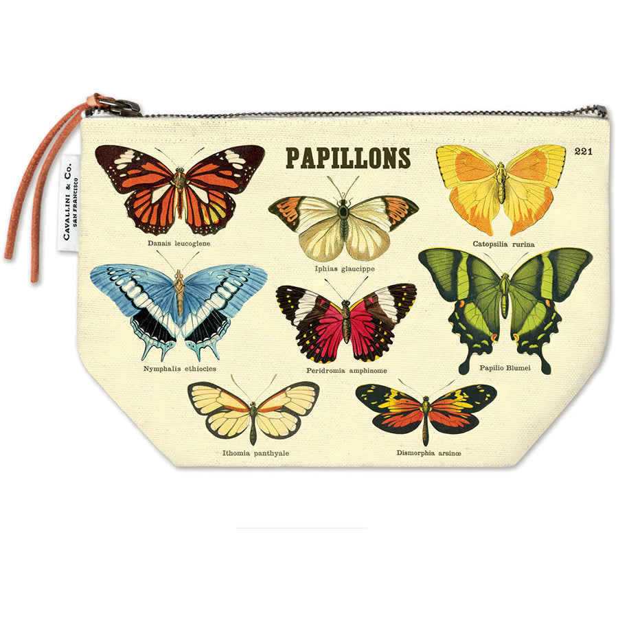 Vintage Zipper Pouch Large - Butterflies