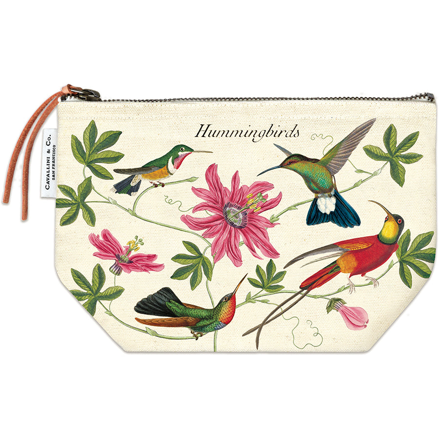 Vintage Zipper Pouch Large - Hummingbirds