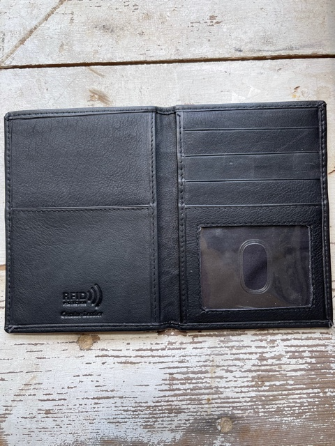 Black Leather Passport Wallet with RFID Blocking Technology