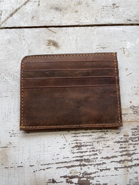 Brown Leather Credit Card Case with Magnetic Closure