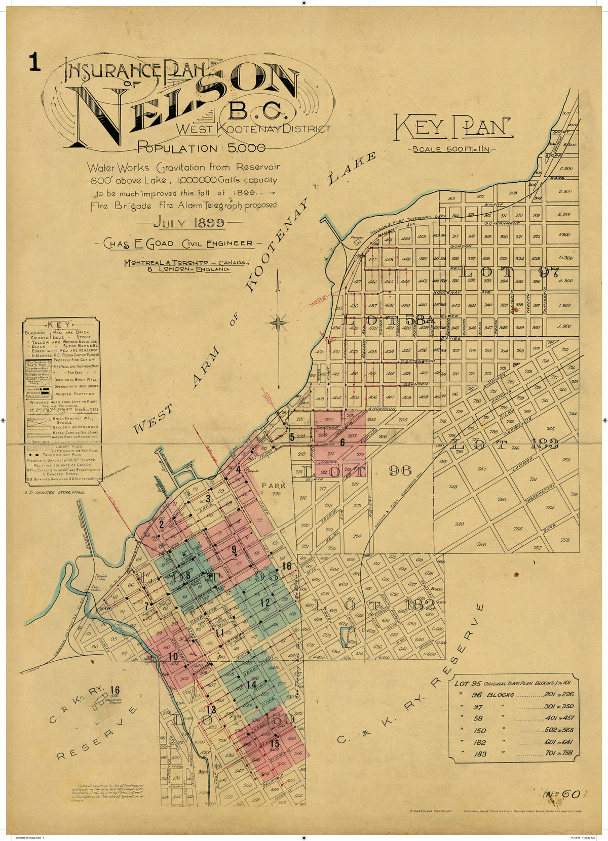 Cartolina Vintage Map - Insurance Plan of Nelson, BC