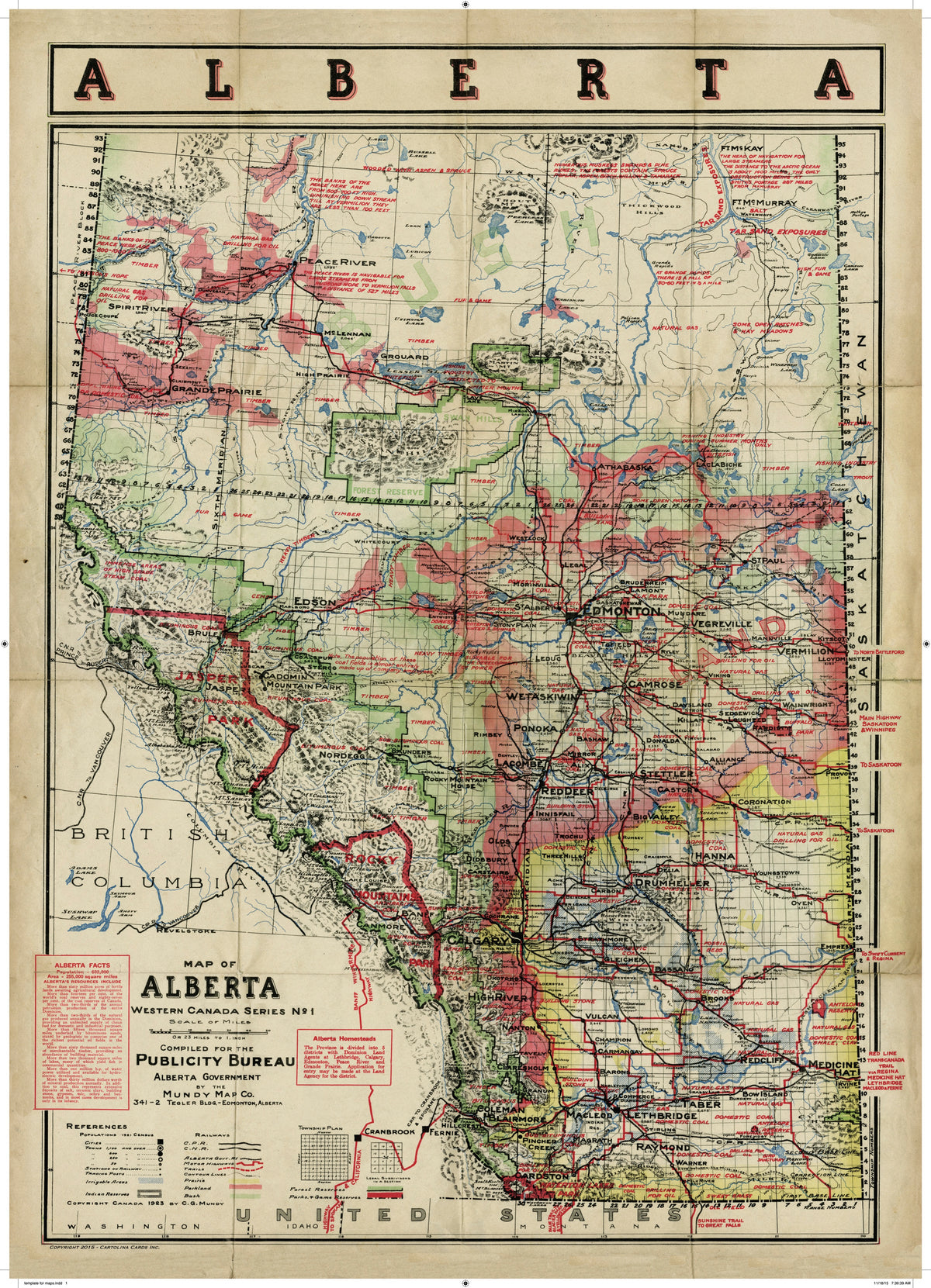 Cartolina Vintage Map of Alberta
