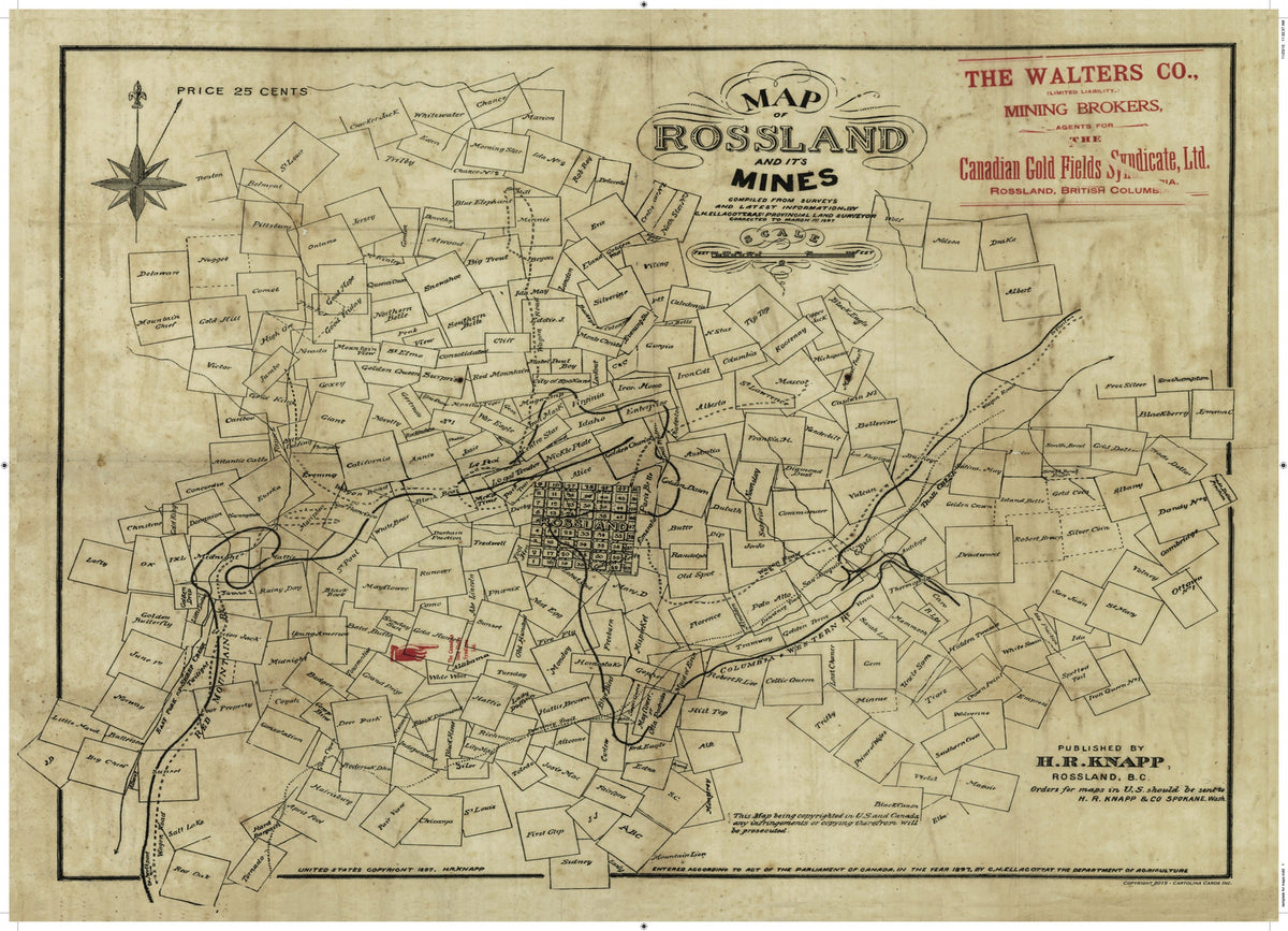 Cartolina Vintage Map - Rossland and Its Mines