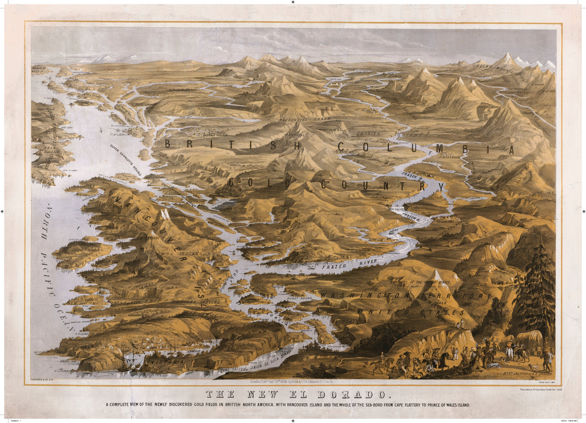 Cartolina Vintage Map of the New El Dorado Gold Fields in BC