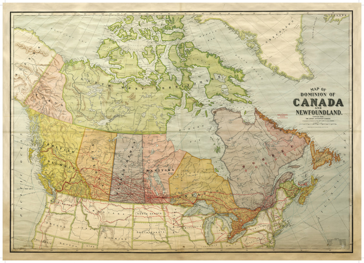 Cartolina Vintage Map of the Dominion of Canada and Newfoundland