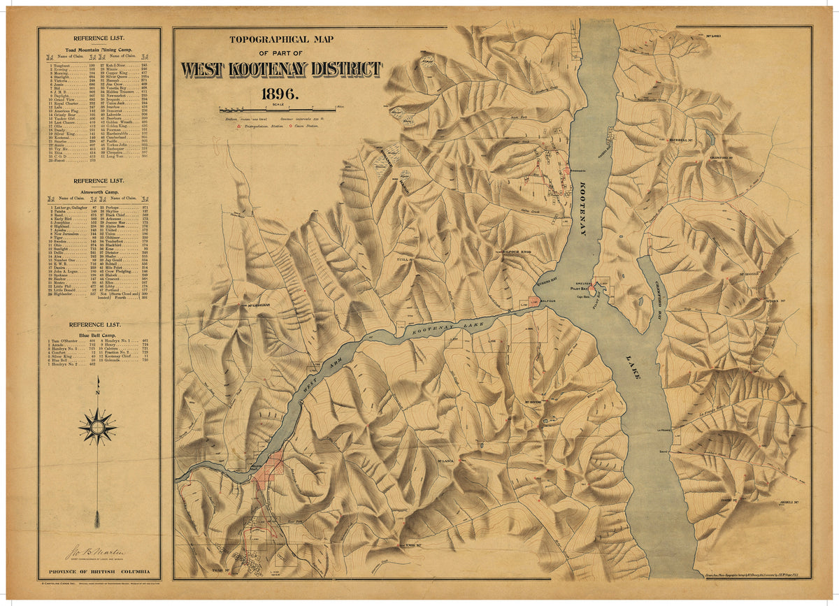 Cartolina Vintage Map - Topographical Map of Part of West Kootenay District, 1896