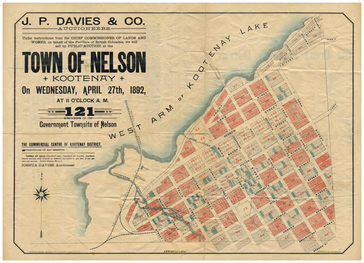 Cartolina Vintage Map - Auctioneer&#39;s Map of Commercial Lots in Nelson